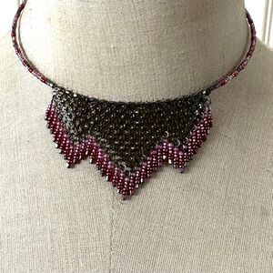 Guess Gunmetal Mesh & Beaded Choker Necklace | Pink Purple Seed Beads Statement